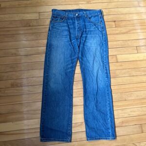 Levis 501 Original Fit Mens Medium Wash Blue Button Fly Straight Leg Jeans 35x31